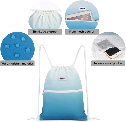 Miniatura 3 de WANDF Mochila con cordón de nailon resistente al agua para gimnasio, compras, deporte, yoga, Azul Gradiente, Compacto