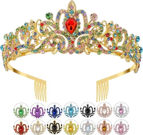 Miniatura 7 de Tiaras plateadas de cristal para mujer, diadema de diamantes de imitación para niña, corona de princesa con peines, elegantes decoraciones