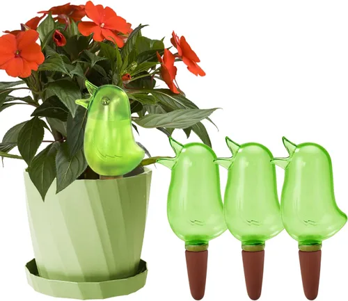 Miniatura 10 de Paquete de 4 picos de riego automático, globos de riego para plantas de interior, picos de riego automático en forma de pájaro, dispositivos de Azul