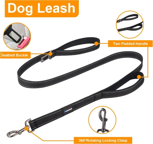 Miniatura 4 de Annchwool Arnés para perro sin tirones, juego de collar y correa reflectante resistente - Correa para perro con doble asa y clip de cinturón