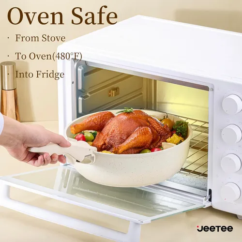 Miniatura 8 de JEETEE Juego de ollas y sartenes antiadherentes, 17 piezas, juegos de utensilios de cocina con mango desmontable, juego de utensilios de cocina
