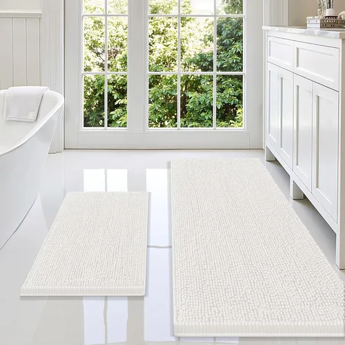 Miniatura 119 de Smiry Juego de 2 alfombras de baño, felpilla suave y absorbente, lavable a máquina, antideslizantes, para bañera, ducha y suelo