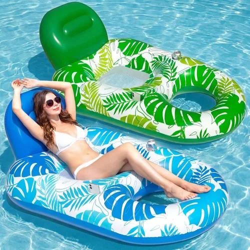 Miniatura 8 de FindUWill Sillas flotantes de piscina para adultos, paquete de 2 sillas flotantes grandes de 65 x 42 pulgadas, tumbona inflable para piscina