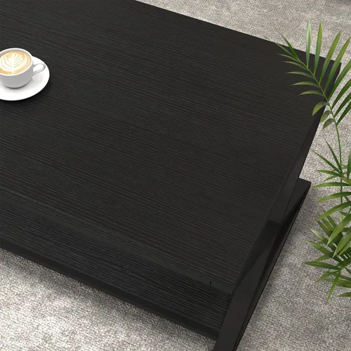 Miniatura 6 de HSH Mesa de sala de estar de madera de metal minimalista moderna negra con estante de almacenamiento, mesa central rectangular de 39 pulgadas y 2