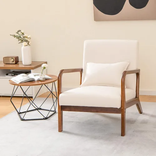 Miniatura 9 de Giantex Silla decorativa moderna con almohada, cómodo sillón tapizado con almohadillas de fieltro antideslizantes, marco de madera, sillas Beige