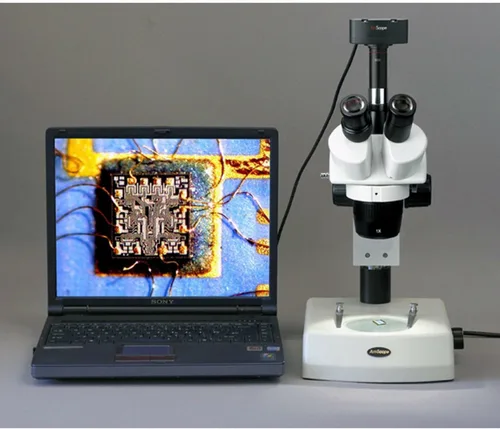 Miniatura 6 de AmScope Microscopio estéreo trinocular SW-2T24Z, oculares WH10x, aumento 20X/40X/80X, objetivo 2X/4X, iluminación halógena superior e inferior
