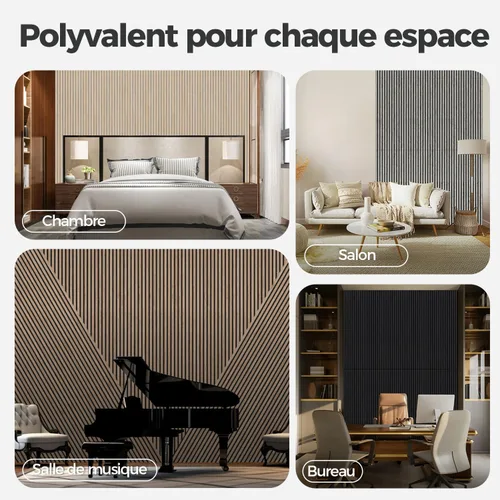 Miniatura 6 de AKUMAX Paquete de 2 paneles acústicos, listones de madera para pared y techo, paneles de espuma acústica de 96 x 24 pulgadas, paneles de pared 3D