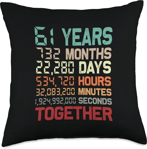 Miniatura 5 de 61st Wedding Anniversary Gifts Apparel Co. 61 Years Together - Cojín para 61 aniversario de boda, 15.7 x 15.7 in, multicolor