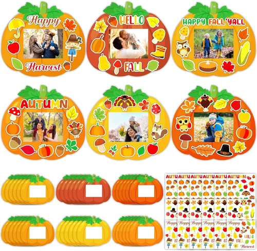Qyeahkj 36 Juegos de Manualidades de Otoño de Acción de Gracias para Niños Kit de Manualidades DIY de Marco de Fotos de Calabaza de Otoño con