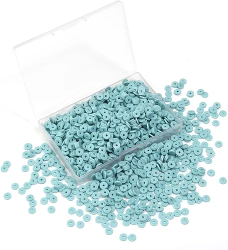 Miniatura 18 de Cuentas de arcilla polimérica azul claro, cuentas Heishi de 0.236 in para joyería, pulseras, collares, 1000