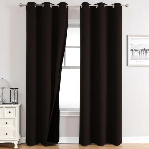Miniatura 86 de ChrisDowa - Cortinas 100% opacas, para dormitorio, con forro negro, 2 capas gruesas, aislamiento térmico y ojales, 63 pulgadas de largo, juego de 2