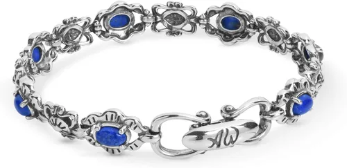 American West Jewelry Pulsera de plata de ley con piedras preciosas de eslabones de concha, tallas pequeñas a grandes