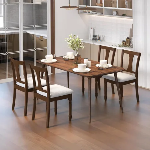 Miniatura 2 de Giantex Juego de 4 sillas de comedor de madera, sillas de comedor de granja con asiento de cojín, sillas auxiliares de comedor de madera sin brazos