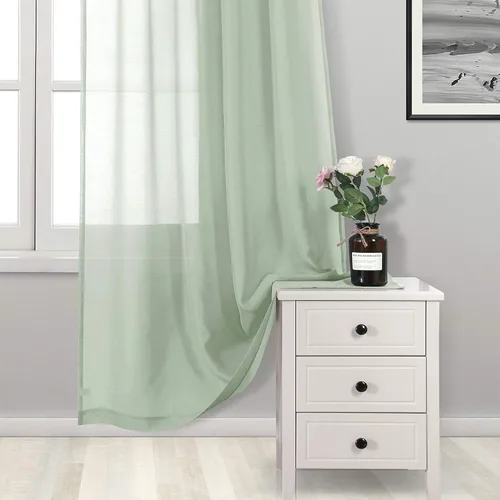 Miniatura 3 de DWCN - Cortinas de gasa transparente, estilo lino, con ojales, diseño de lino, para sala de estar, juego de 2 paneles