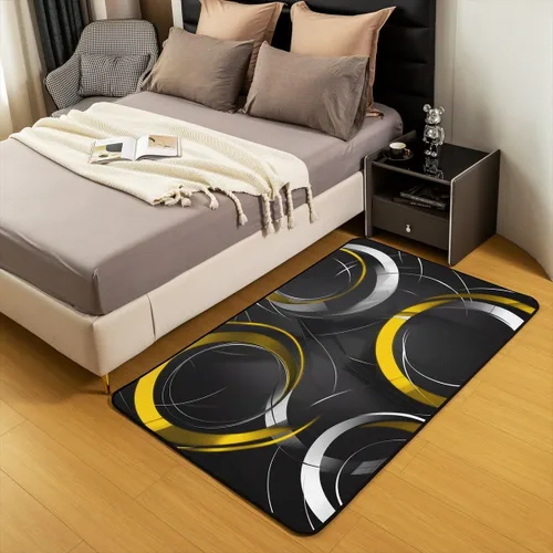 Miniatura 5 de jejeloiu Alfombra de área, alfombra decorativa de círculo geométrico, para sala de estar, arte abstracto moderno, amarillo, blanco y negro, 5 x 7