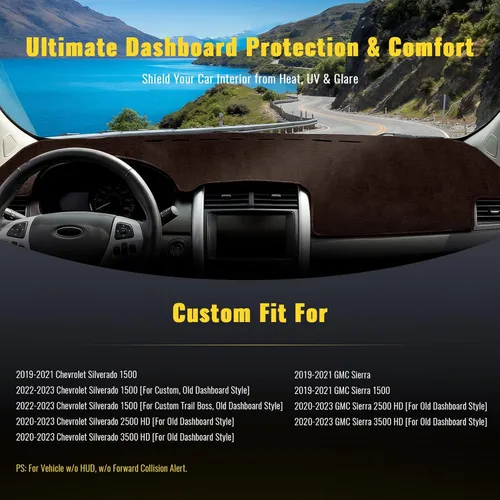 Miniatura 2 de TUCAREST Funda para salpicadero Compatible con Ch-Evy Silverado 1500/2500 HD/3500 HD 2019-2023, GM-C Sierra/HD 2500/ HD 3500 2019-2023, alfombrilla