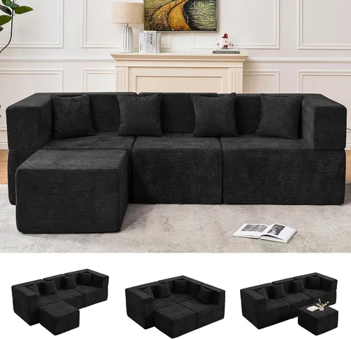 Miniatura 43 de MONVANE 55.5" Convertible Loveseat Sofa, 2-in-1 Boneless Sleeper Sofa Bed Futon Couch with Storage Pocket, Comfy Chenille Deep Seat Boneless Couch