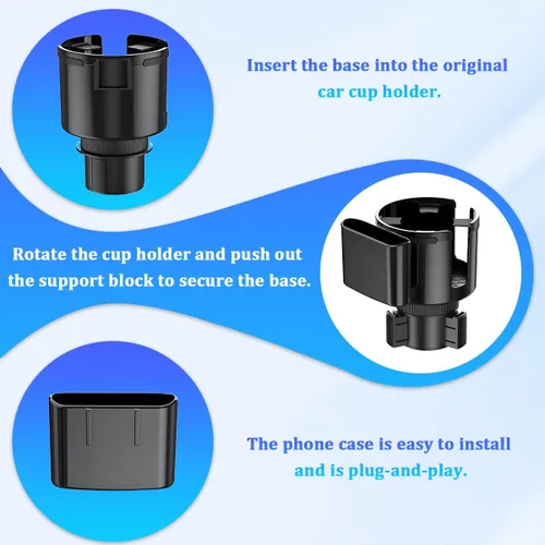 Miniatura 3 de Expansor de portavasos para automóvil, adaptador multifuncional 2 en 1 para vasos de bebidas con base ajustable, soporte para botella de agua