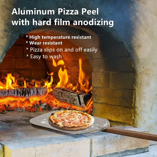 Miniatura 5 de Pala redonda de aluminio perforado de 12 x 14 pulgadas para pizza, dorado, aluminio, antiadherente, fácil de limpiar, adecuada para todas
