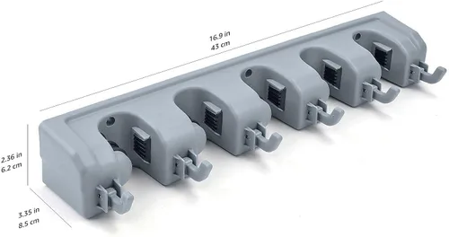 Miniatura 6 de Amazon Basics Organizador de almacenamiento rectangular resistente de montaje en pared para escobas, fregonas o herramientas con ganchos y ranuras