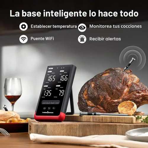Miniatura 2 de ThermoMaven Termómetro inalámbrico Bluetooth inteligente para carne: base independiente, rango ilimitado WiFi, 6 sensores con precisión certificada