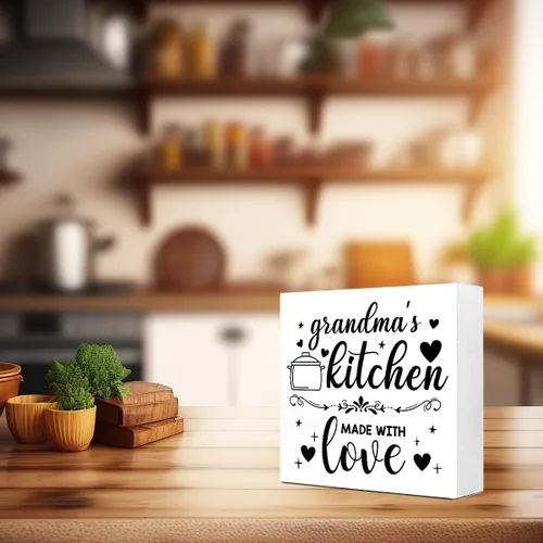 Miniatura 7 de LVQHI Letreros divertidos de madera para cocina, diseño de Kithcen de la abuela hecho con amor, caja de madera para estante de cocina, decoración