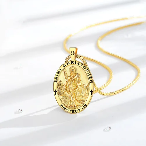 Miniatura 11 de EUDORA Collar de plata de ley 925, San Cristóbal y San Benito, San Miguel, Virgen María, San Judas Tadeo, Cruz de Buen Pastor y Arcángel, Medalla