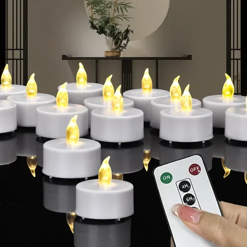 Miniatura 11 de Velas de té sin llama, funcionan con pilas, velas votivas eléctricas parpadeantes LED, paquete de 24 unidades, realistas y brillantes para fiestas