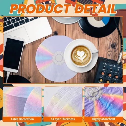 Miniatura 4 de Paquete de 100 servilletas de papel con CD para fiestas de los años 90, servilletas desechables para almuerzos para discotecas, música, fiestas