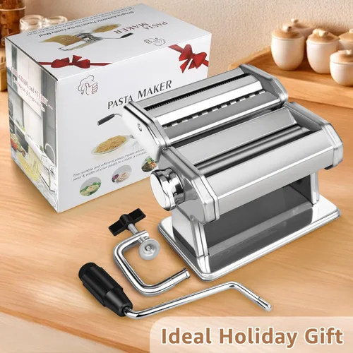 Miniatura 6 de Máquina para hacer pasta, rodillo de pasta con 7 ajustes de grosor y cortador 2 en 1, máquina de pasta de acero inoxidable para espaguetis