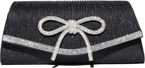 Miniatura 10 de Bolso de mano brillante con lazo para mujer, bolso de noche brillante con diamantes de imitación para baile de graduación, bolso de mano de boda