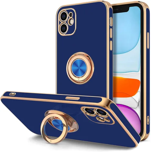 Miniatura 14 de Hython Funda para iPhone 11 con soporte de anillo [soporte de anillo giratorio de 360° con soporte magnético] [borde de oro rosa chapado en brillo]