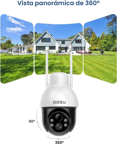 aosu Cámara solar de seguridad para exteriores - Cámaras de seguridad inalámbricas para exteriores con vista panorámica de 360°, seguimiento