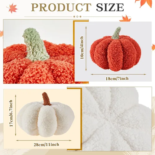Miniatura 2 de Juexica 3 piezas de almohada de calabaza de felpa esponjosa con forma de calabaza 3D, decoración de otoño, Acción de Gracias, Halloween, cojín