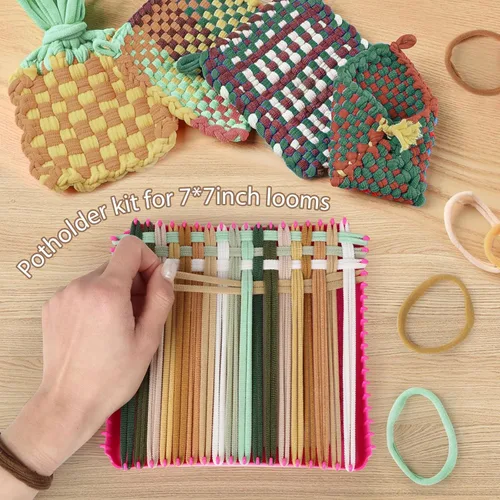 Miniatura 2 de 800 PCS bucles de tejido de 7 pulgadas de tamaño tradicional temática neutra, 10 colores para telar de agarraderas, bucles de repuesto para tejido