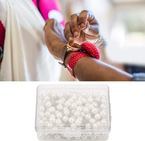 Miniatura 7 de Oumefar 200 alfileres de perlas, tachuelas decorativas para el pulgar, redondas, cortas, perlas, bolas de dibujo, alfileres de mapa, caja de costura