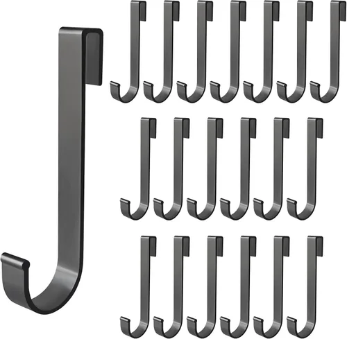 Gancho en J para estantería de alambre, 20 ganchos de rejilla de aluminio, ganchos en S resistentes para colgar utensilios de cocina, cucharas, Negro