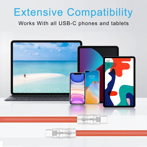 Miniatura 5 de WLGQ Geek - Cable de carga universal USB C a C de estilo industrial hecho a mano, material de silicona líquida agradable a la piel, cable de carga