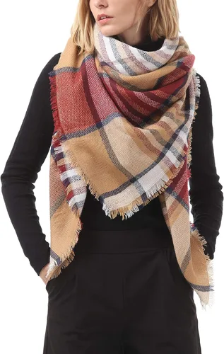 Miniatura 2 de Bufanda clásica de otoño e invierno para mujer, bufanda a cuadros con borlas, cálida, suave, gruesa, grande, bufandas