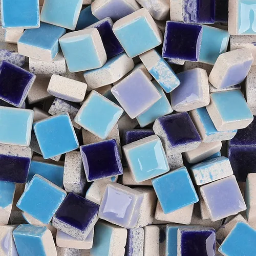 PINUO&KE 200 piezas / 7.05 oz azulejos cuadrados de cerámica - 0.4 x 0.4 pulgadas, mezcla azul para decoración del hogar, manualidades y proyectos
