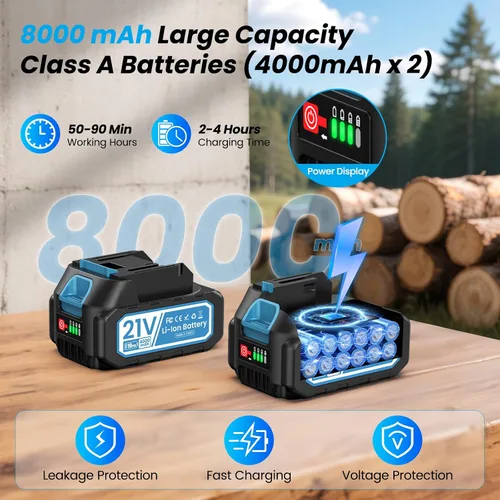 Miniatura 5 de Mini motosierra inalámbrica, de 8 pulgadas y 6 pulgadas con 2 baterías de 4000 mAh, motosierra de mano alimentada por batería para árboles, cortador