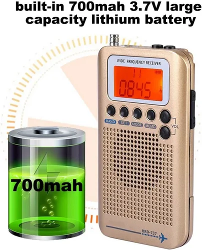 Miniatura 3 de Escáneres de receptor de radio multibanda, de mano, bandas de frecuencia: AIR FM AM CB SW VHF incorporado batería recargable Radio de viaje portátil