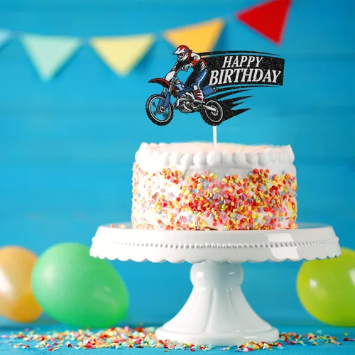 Miniatura 6 de Decoración para tartas de motocross con temática de automóvil para niños, decoración de salto de motocicleta, decoración de salto de motocicleta