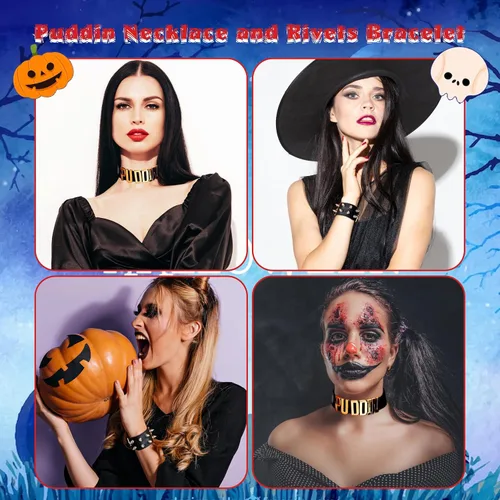Miniatura 3 de YANCHUN Gargantilla Puddin para mujer, pulsera de cuero con pinchos, accesorios de disfraz de Halloween