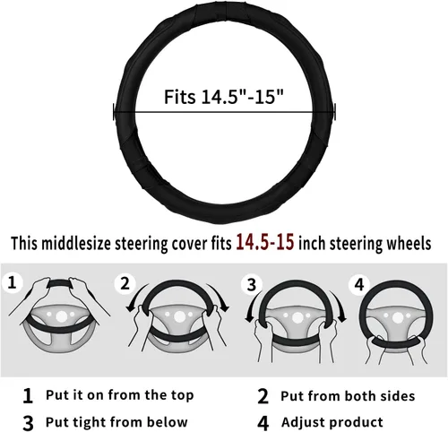 Miniatura 6 de Achiou - Funda para volante de automóvil, universal, de 15 pulgadas, con contornos de agarre, de cuero, antideslizante, transpirable, suave