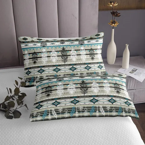Miniatura 4 de Erosebridal Juego de colcha étnica tribal con flechas geométricas aztecas, acolchado occidental, tribu africana, exótico, atrapasueños, plumas