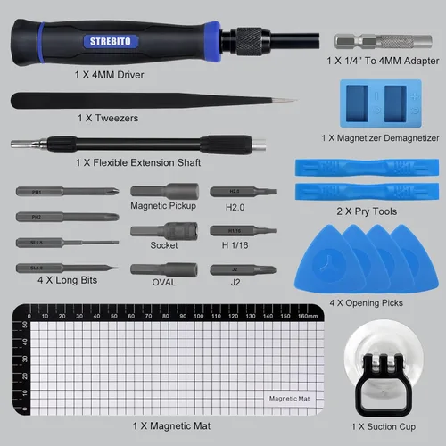 Miniatura 7 de STREBITO Juego de destornilladores de precisión 153 en 1 pequeño juego de destornilladores magnéticos con funda, kit de herramientas de reparación