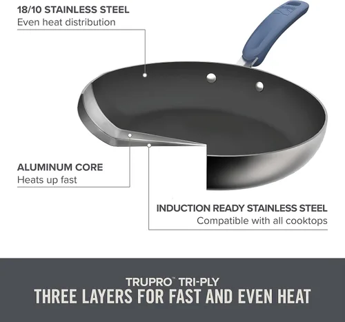 Miniatura 4 de Zakarian x Dash TruPro® Juego de sartenes antiadherentes de acero inoxidable de tres capas, utensilios de cocina duraderos para cocinar todos