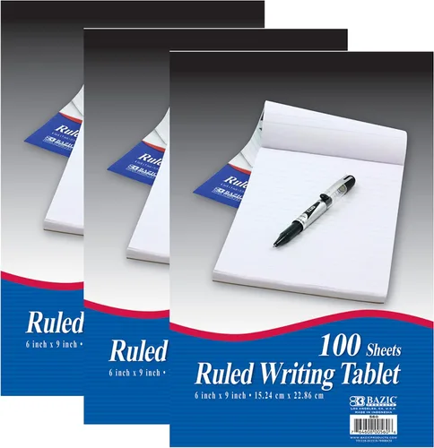BAZIC Products Bloc de escritura de 100 hojas de 6 x 9 pulgadas, cuaderno rayado de notas a rayas, papel de notas fácil de rasgar para oficina,