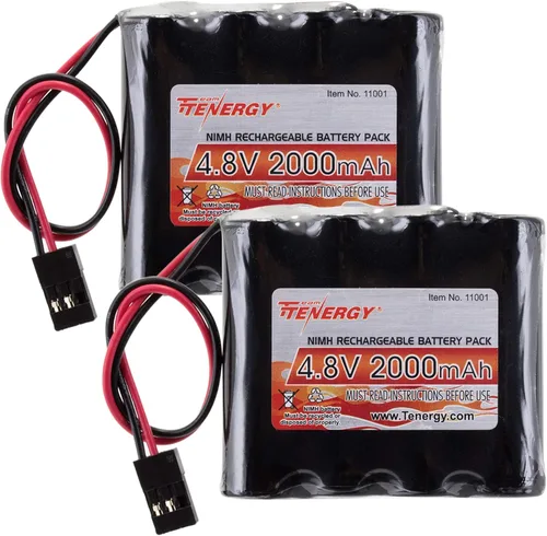 Tenergy Paquete de 2 baterías NiMH Receiver RX con conectores Hitec 4.8V 2000mAh batería recargable de alta capacidad para receptores RC, aviones RC